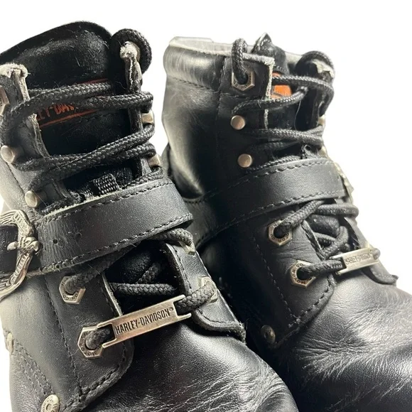 Harley Davidson Black Leather Moto Biker Boots - Picture 10 of 14